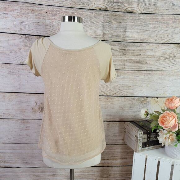 Anthropologie Women’s Lilka Beaded Mesh Overlay‎ Top Tan Size Extra Small - Picture 5 of 7